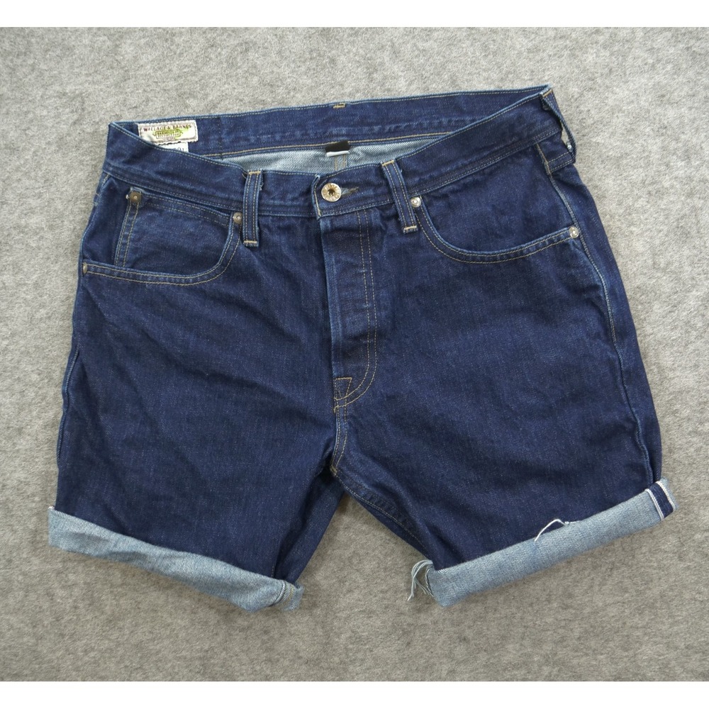 Wallace & Barnes Shorts Mens 30 Blue Denim Cutoff Rollup Selvedge Button Up